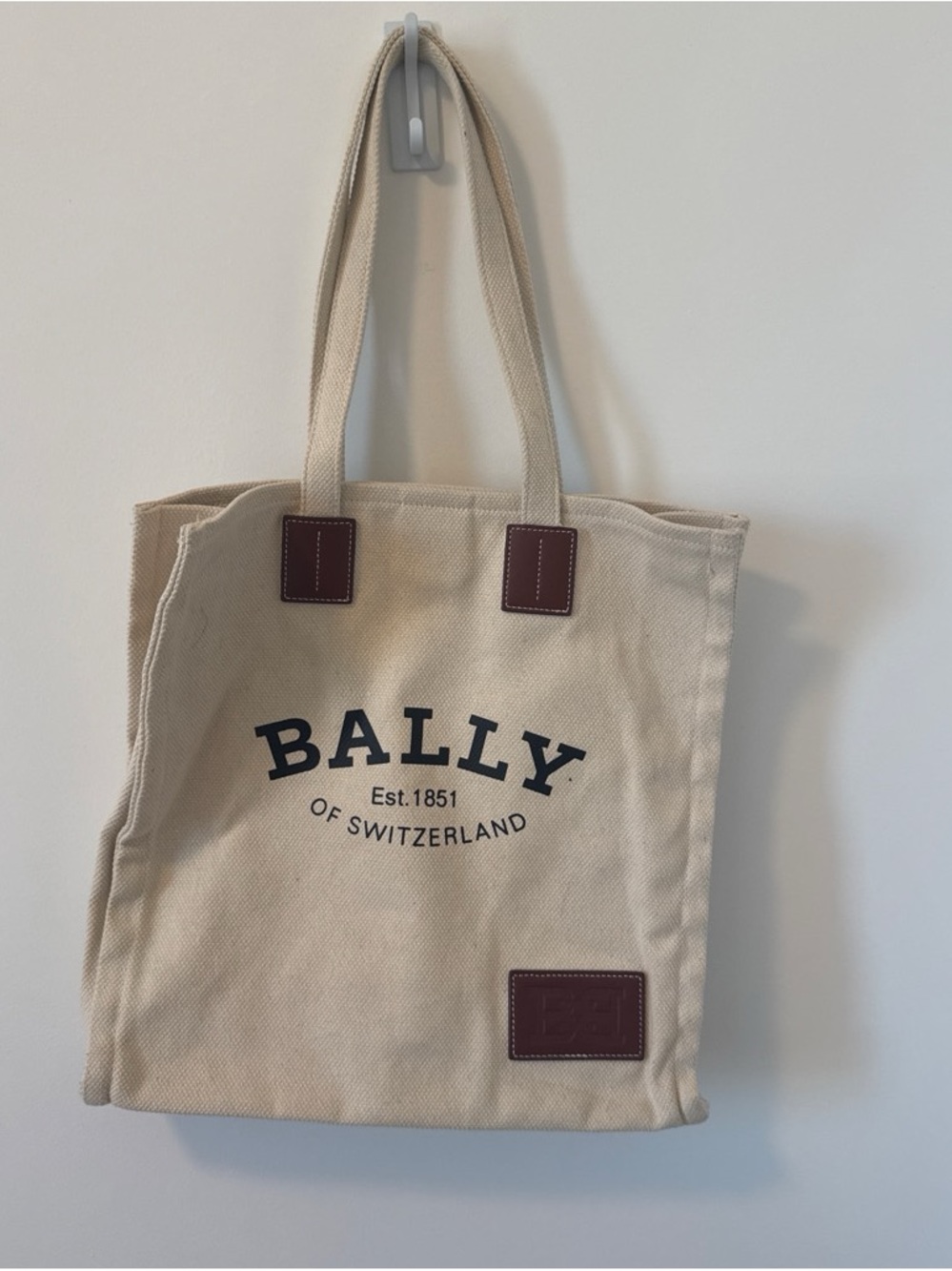 Bally Cream Canvas Tote with Brown Leather Accents